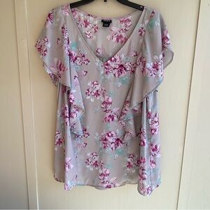 EUC Floral Print Ruffle Sleeve Pop Over Beautiful Torrid Blouse Size XL